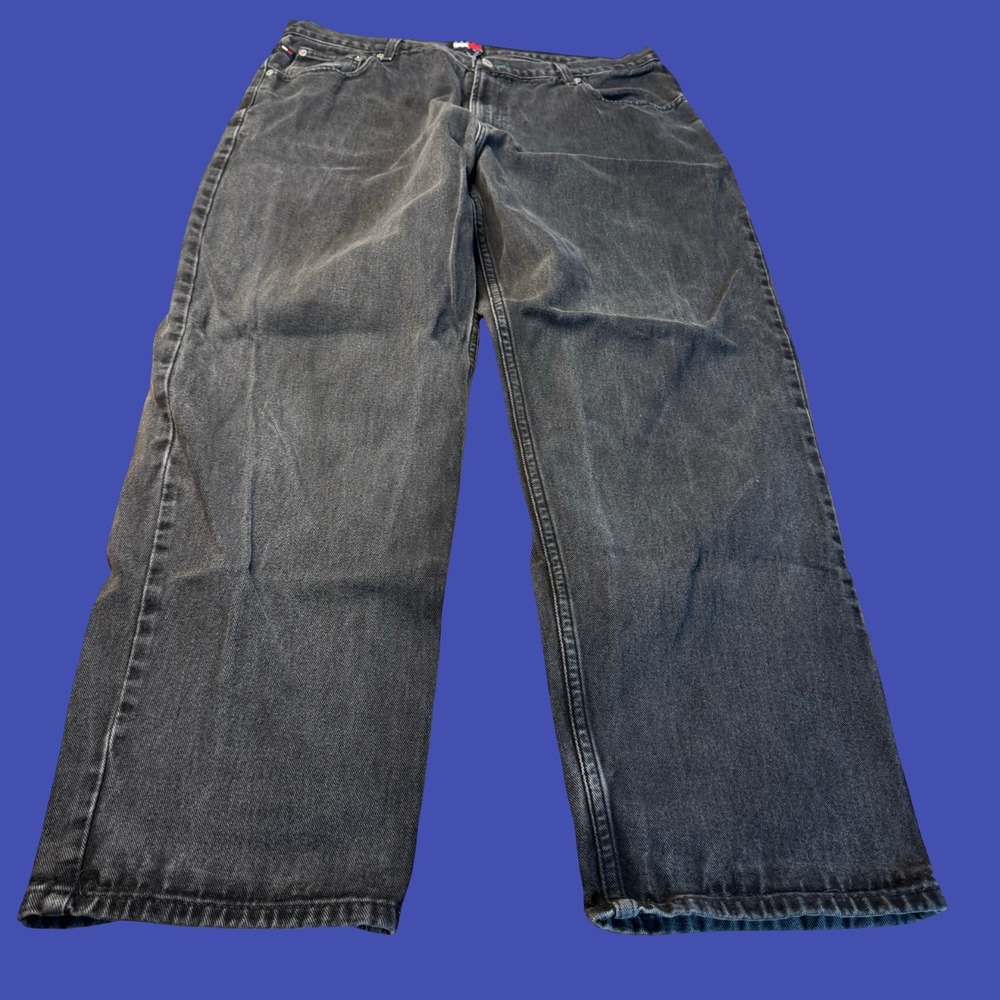 Tommy Jeans 40x32 Black Faded Denim Jeans Baggy Wide Leg Vintage Hip Hop Work
